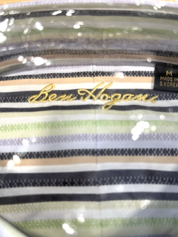 Camisa De Colección Ben Hogan 100% Algodón Botón Frontal Rayas Multicolor Mediana Nueva Con Etiquetas Foto 2 de 4