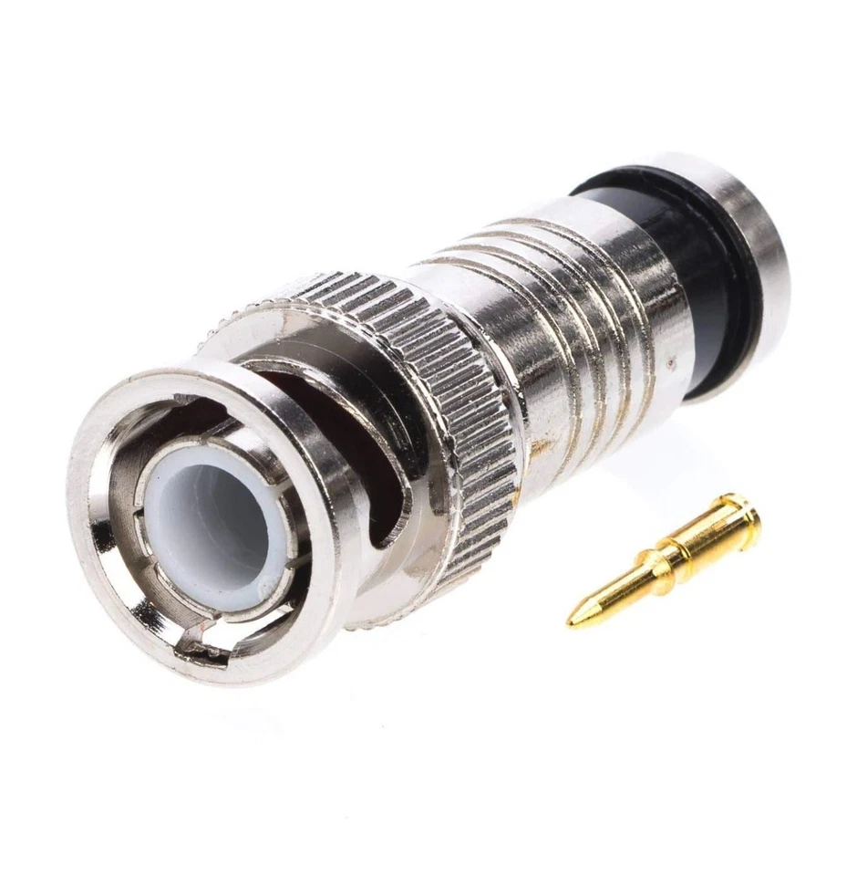 RG59 Connettori BNC a Compressione Confezione da 50, Nichelati per Sistemi DVR CCTV - Immagine 3 di 4
