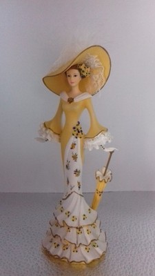 Vintage Bradex Resin Figur: Flower of Wales: gelb, weiß, Narzisse: 1990er