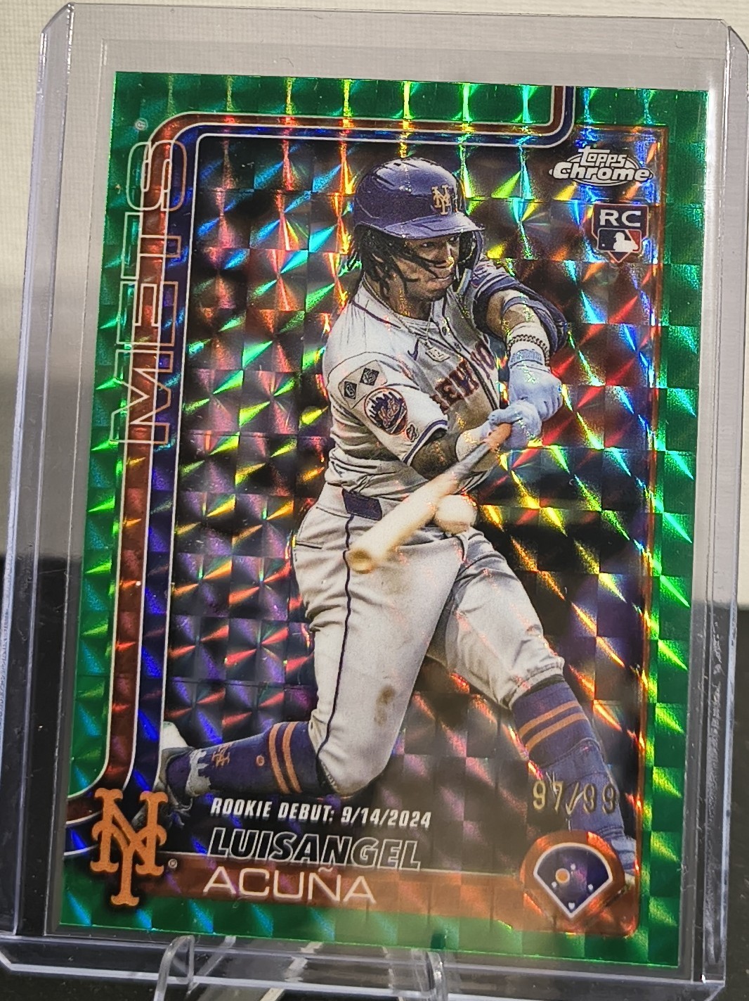 2025 Topps Chrome - Luisangel Acuna #56 Green Geometric Refractor /99 (RC)