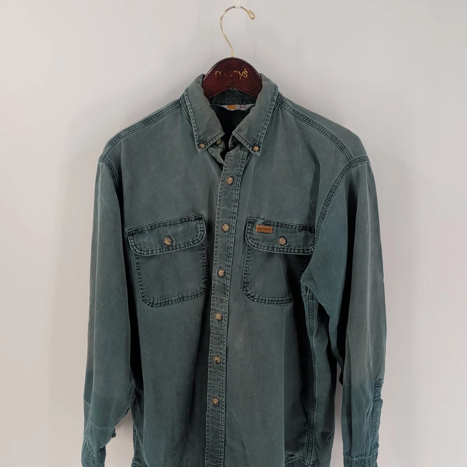 Camisa de Colección Carhartt Denim Resistente Exterior Ropa de Trabajo Manga Larga Con Botones Verde Foto 2 de 4