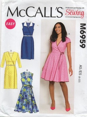McCalls Schnittmuster 6959 EASY Wickelkleid schmal oder voller Rock Gr. 6 - 22 Neu
