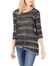 I.N.C Womens Metallic Tunic Sweater, black, M
