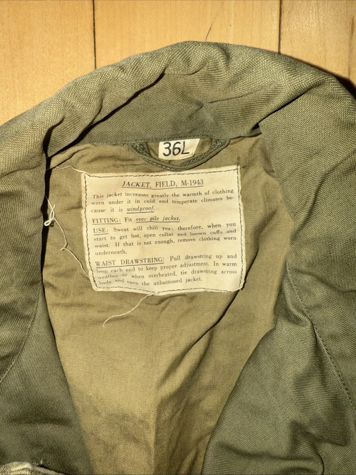 Vintage 1940s M-1943 M43 Field Jacket Coat Size 36L US Army Military Combat Worn - Image 2 of 4