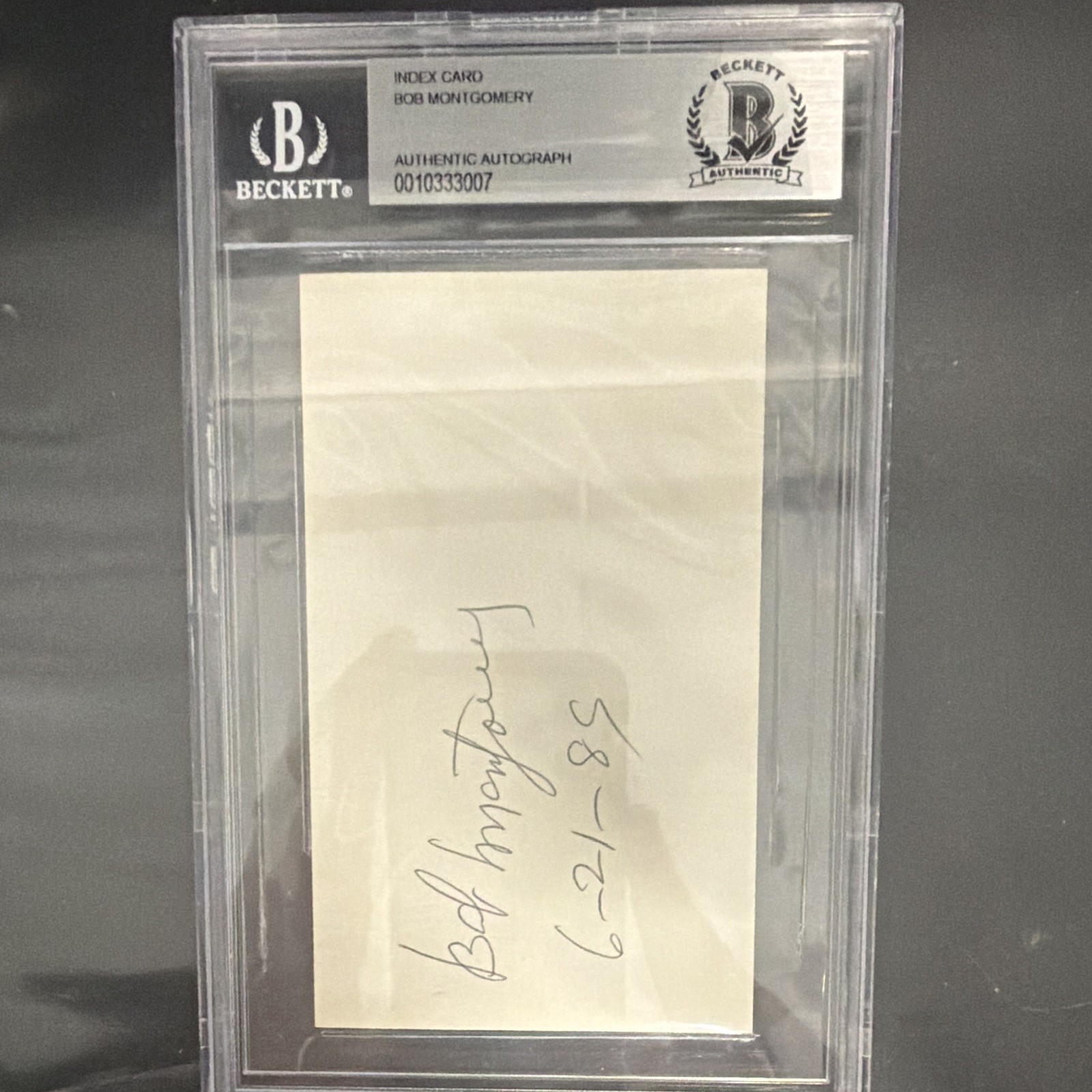 Bob Montgomery Signed Index Card - Beckett BAS Authentic Autograph