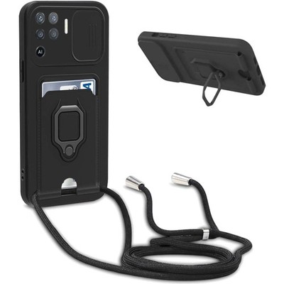 Smartphone Hülle Schwarz Kompatibel Oppo A94 Reno 5 Lite Ringhalter Kartenfach