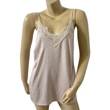 H M Cami Top Womens Size 8 Beige Lace Trim Tank Spaghetti Strap Sleeveless