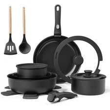Ceramic Nonstick Cookware Set, Healthy,Non Toxic,17-Pieces Pots and Pans Set ...