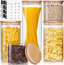 Glass Jars with Bamboo Lids Muti Size Set of 5 , Glass Canisters with Airtight