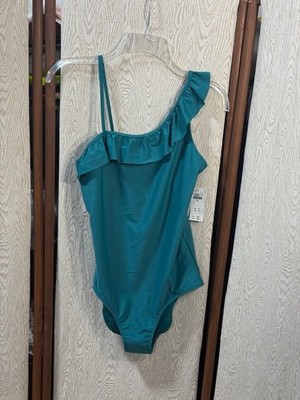 NEW Abercrombie Kids Teal One Piece One Shoulder Ruffle Bathing Suit NWT 17/18 !