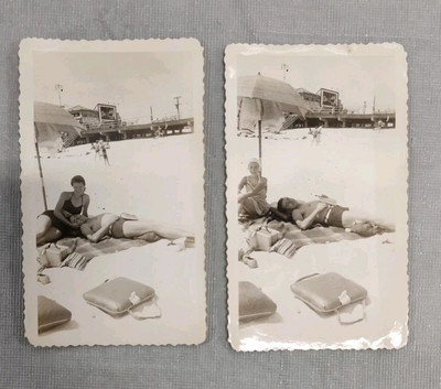 1940s Photo Pretty Woman Handsome Man Rockaway Park Beach Boardwalk Signs Vtg NY