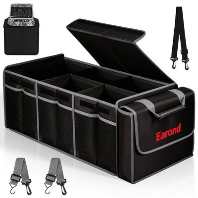 EAROND Collapsible Trunk Organizer with Insulated With Cooler, Black&Grey
