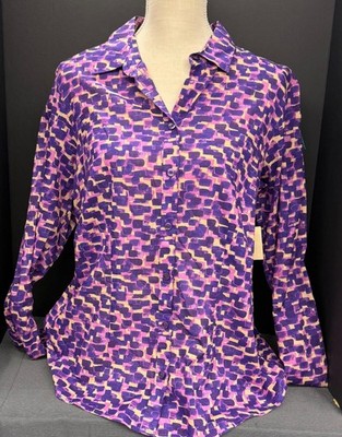 NWT Coldwater Creek No Iron Lightweight Cotton LS Shirt SZ. 16 XL CHECK MEASURES