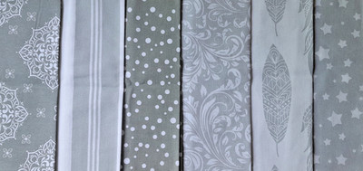 Patchwork Rest Stoffe Baumwolle Stoffreste 50x50cm Ornamente Sterne Grau Weiß 6x