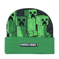 Minecraft Beanie Creeper Mob Sublimation Fleece Design Knit Cuffed Hat with Pom