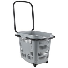 Lasbily 50 L Plastic Shopping Baskets with Wheels and Handle, 4 PCS, Grey