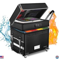 Secure File Box with Lock - Rolling Organizer for Letter/Legal Folders, Black