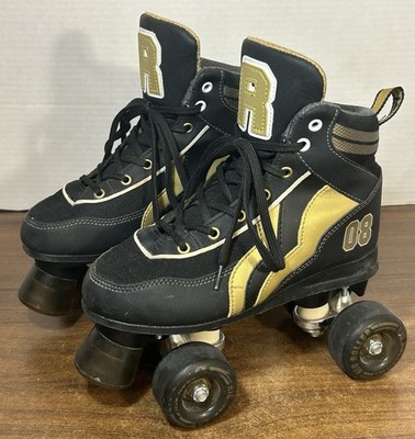 Rio Roller Varsity Quad Roller Skates Black Gold   UK 2 EU 34  Very Good