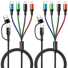 5 in 1 Multi Charging Cable 3.5A, Fast Cord USB 4Feet, Black