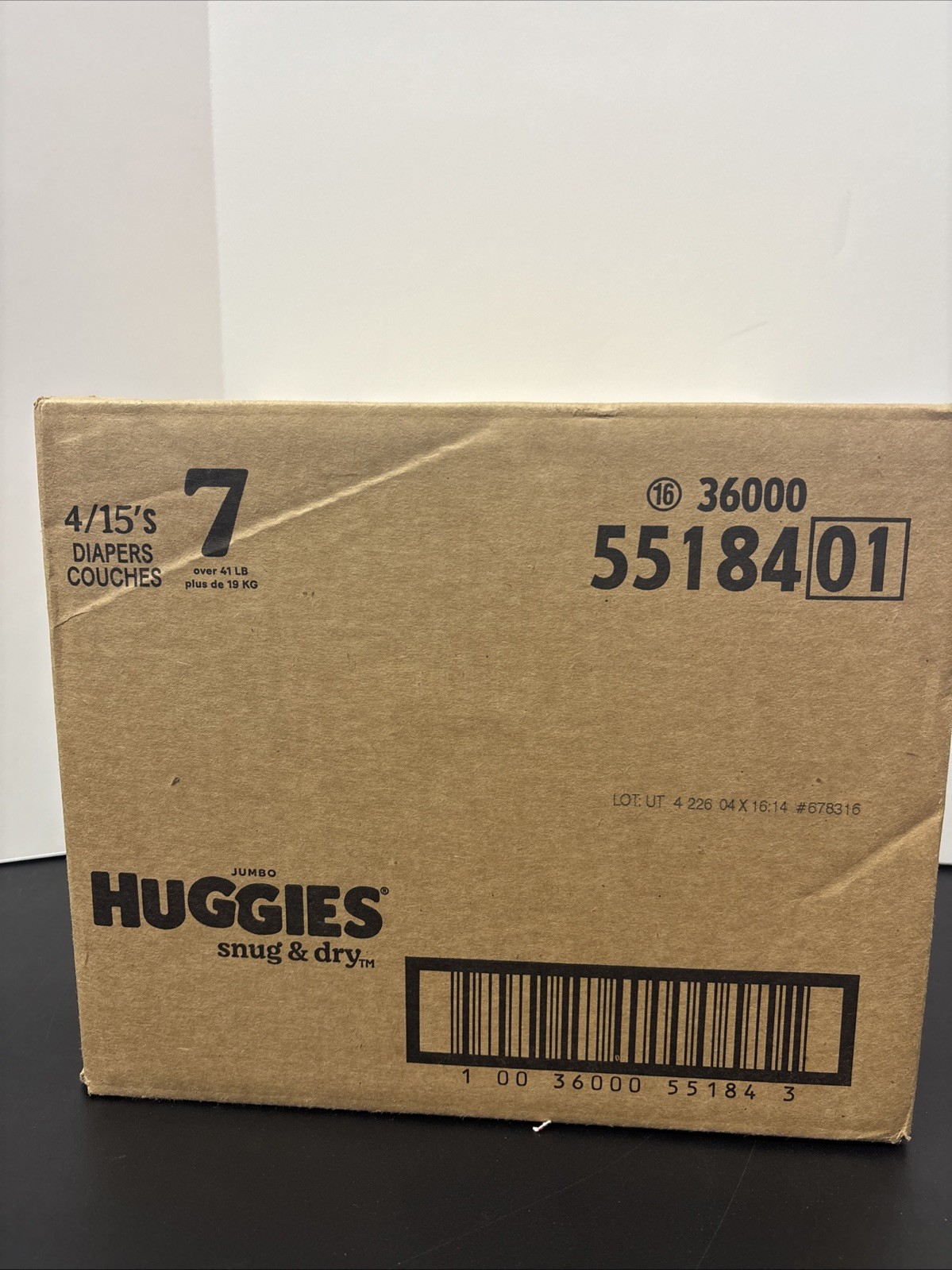 Box of Huggies Snug & Dry Size 7 diapers. 60 Count