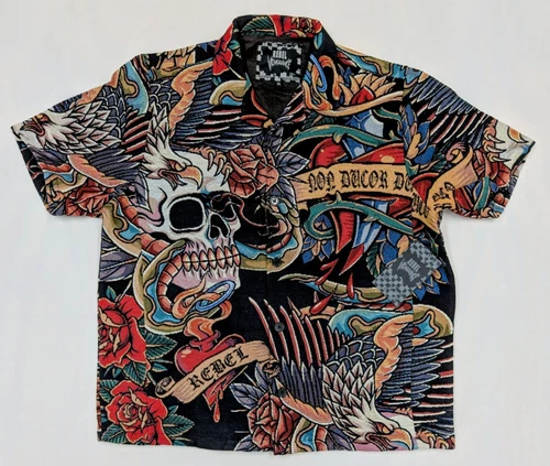 Rebel Vengeance Tapestry Shirt Skull Rose Eagle Tattoo NWT Shirt / Jacket - product listing photo