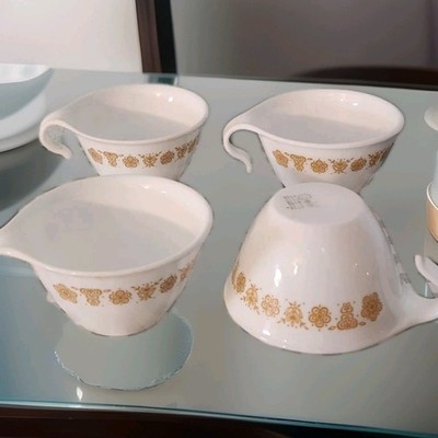Vintage Corelle by Corning ~ Gold Butterfly Hook Handle ~ 4 Hook Handle Cups 