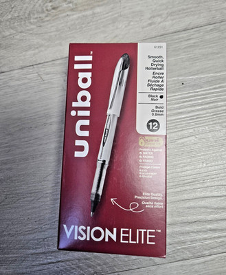 uni-ball Vision Elite Rollerball Pens, Bold Point, Black Ink, Dozen 0.8mm(61231)