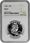 1962 50C Proof Silver Franklin Half Dollar NGC Graded PF 67 with Light Cameo