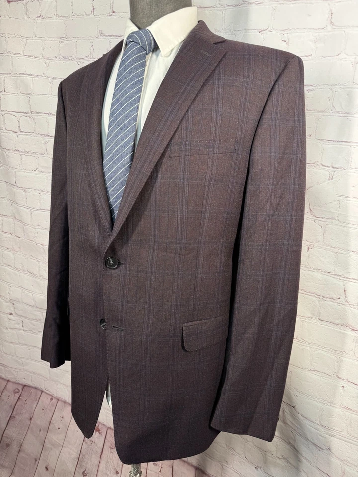 Chaqueta Blazer Abrigo Deportivo de Lana CALVIN KLEIN Para Hombres Marrón Overcheck ATHLETIC FIT 46R Foto 2 de 4