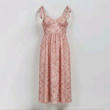 Lulus Leighton Tie Shoulder Organza Fit-Flare Dress Pink Floral Sz L Cottagecore