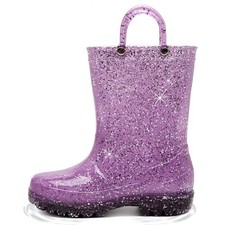 Toddler Kids Lightweight Adorable Rain Boots 1 Big Kid Glitter Purple