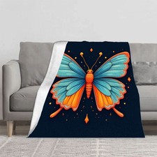 Vibrant Butterfly Pattern Flannel Blanket - Soft Cozy Warm Throw for Sofa Travel