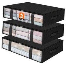 Under Bed Storage Bins, 3-Pack 40L Foldable Fabric Storage Bags 3 Pack Black