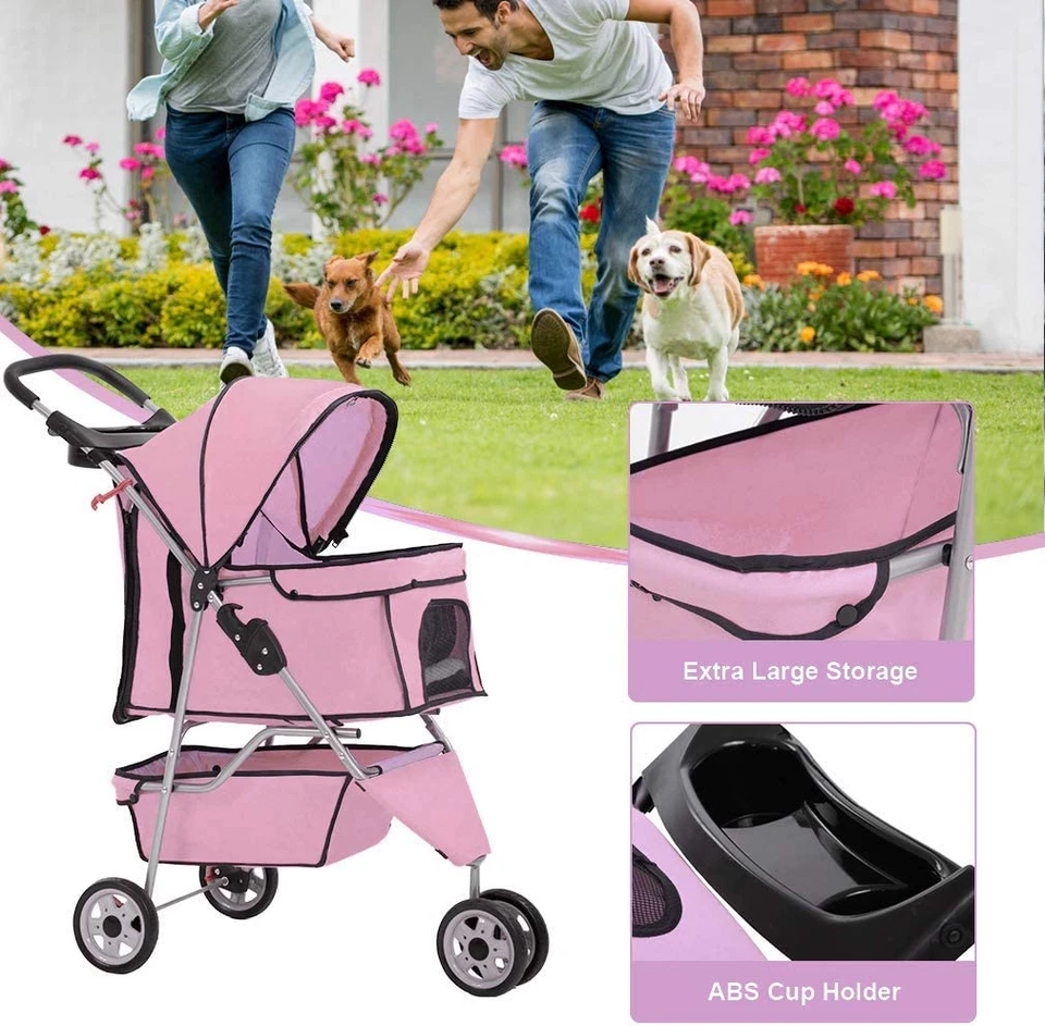 3 Wheels Pet Dog Stroller Cat Cage for Medium Small Dogs Cats Travel Folding Car - Image 4 of 4