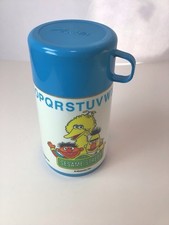 Vintage Sesame Street Thermos Big Bird Ernie Bert Blue Cap Lunchbox VGUC