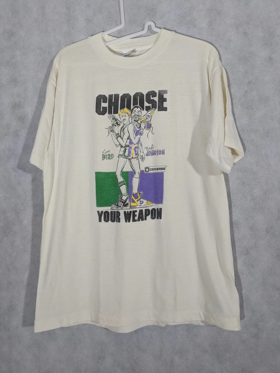 Converse Vtg 86 Choose Your Weapon Larry Bird Magic Johnson Shirt Lakers Celtics eBay