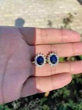 3Ct Lab Created Sapphire Push Back Halo Stud Earrings 14K Yellow Gold Finish