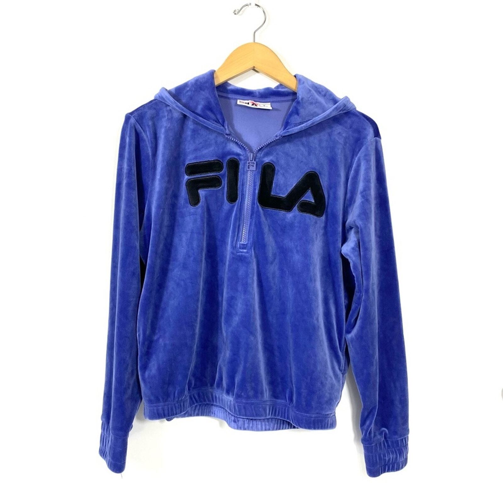 Fila maglione donna velluto felpa con cappuccio viola piccolo blu mezza zip sportivo
