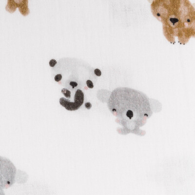 Musselin Stoff Bio Organic Digital Bären Koala Panda weiß 1,35m Br.