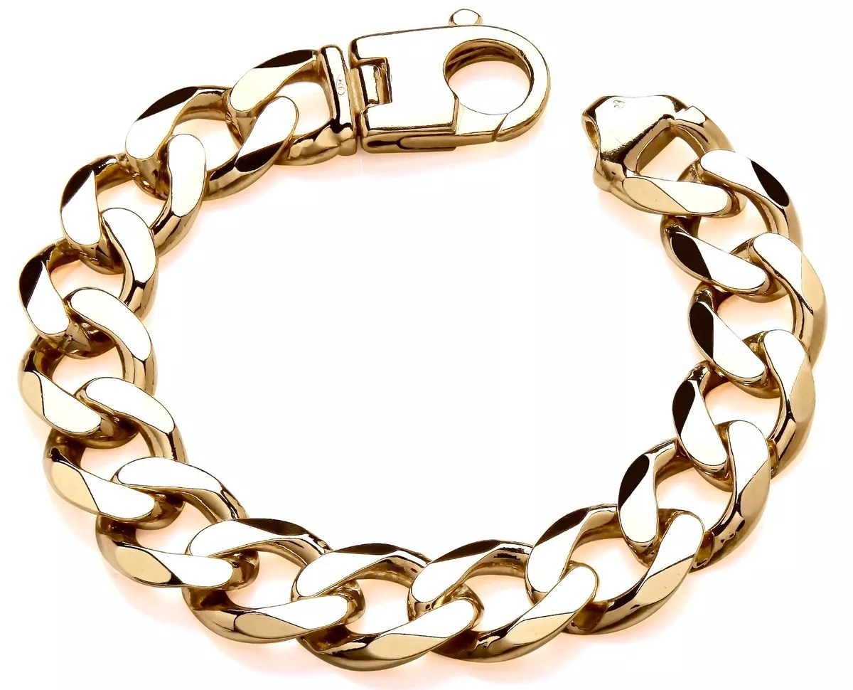 Unisex 9ct Yellow Gold Chunky Heavy Solid Curb Bracelet 7.5 or 8.5 inch