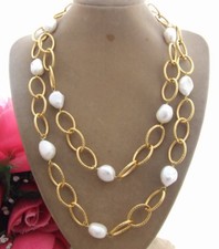 39" 15MM Cultured White Baroque Pearl Chain Necklace