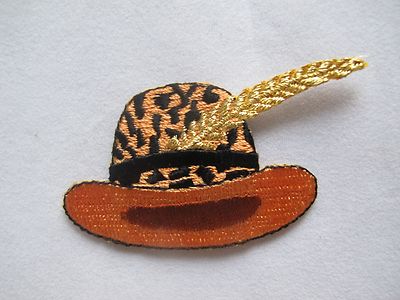 #2705 Leopard Print,Red w/Golden Feather Cap/Hat Embroidery Applique Patch