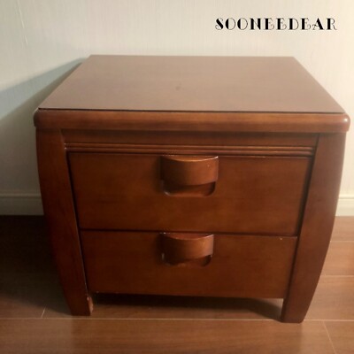 SOONEEDEAR Nightstand with 2 Drawers End Table with 4 Square Solid Wood Legs