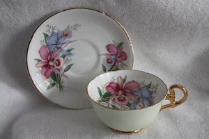 Vintage Royal Grafton Bone China Orchid Design Teacup and Saucer