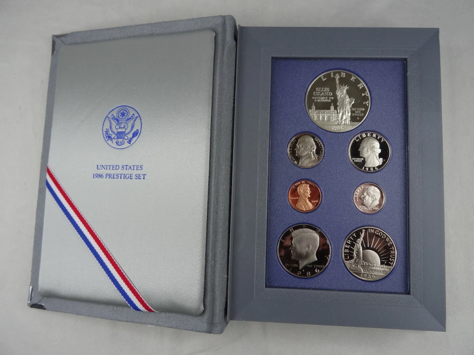 1986-S US Mint Prestige Proof Set Statue Liberty Silver Dollar Box & COA 7 Coins - Image 2 of 4