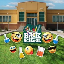 Back to School Yard Signs, Science Student Emoji Themed 10pcs with Stakes
