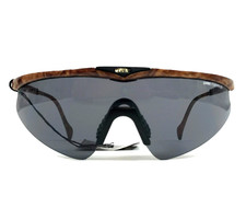 Vintage Uvex Sunglasses Mammoth Brown Woodgrain Shield Frames with Gray Lens