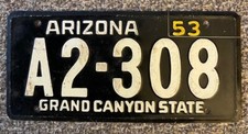 Arizona 1953 WHEATIES CEREAL BICYCLE License Plate A2-308
