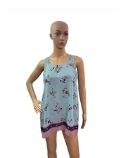 Max Studio Women’s Size Medium Sleeveless Round Neck Blue Floral Blouse