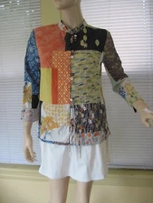 CITRON Santa Monica Silk Linen Floral Oriental Asian Patchwork Jacket Top Sz S